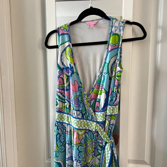 Lilly Pulitzer Bellina Maxi Wrap Dress Size Small Color Blue White - Picture 3 of 5